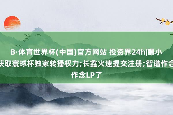 B·体育世界杯(中国)官方网站 投资界24h|曝小红书获取寰球杯独家转播权力;长鑫火速提交注册;智谱作念LP了