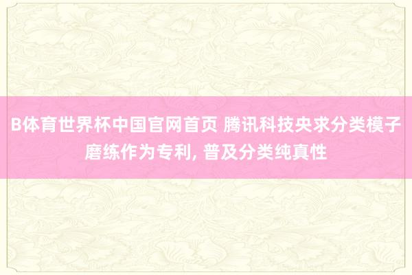 B体育世界杯中国官网首页 腾讯科技央求分类模子磨练作为专利， 普及分类纯真性