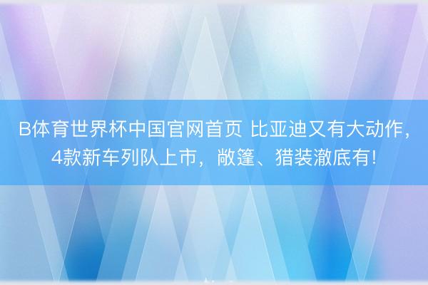 B体育世界杯中国官网首页 比亚迪又有大动作，4款新车列队上市，敞篷、猎装澈底有!